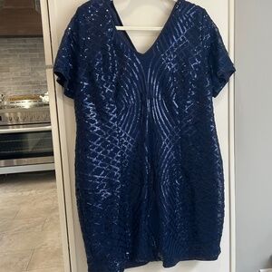 Blue, sequined, shorter holidays/New Year’s dress